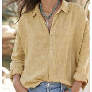 Sundance 100% Linen Roaming Free Top Blouse Boxy Yellow Butter - Size XS
